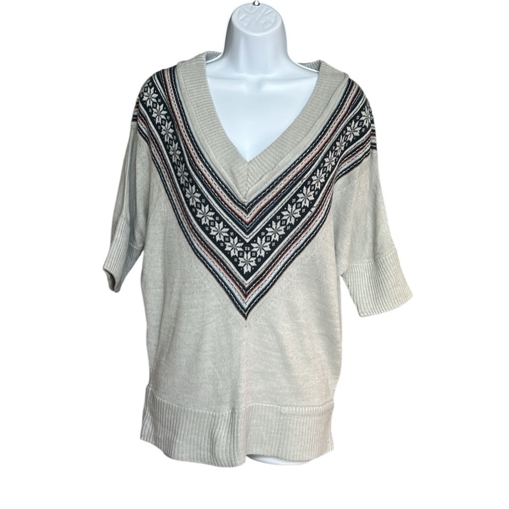 Another Flirt V-neck Fair Isle Short Sleeve Knit Top Size XL